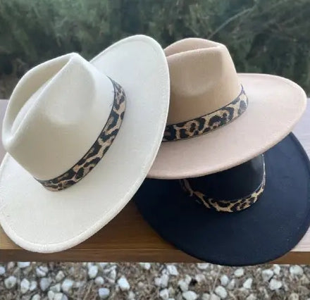 VEGAN FELT PANAMA HAT W/ LEOPARD PRINTED BELT