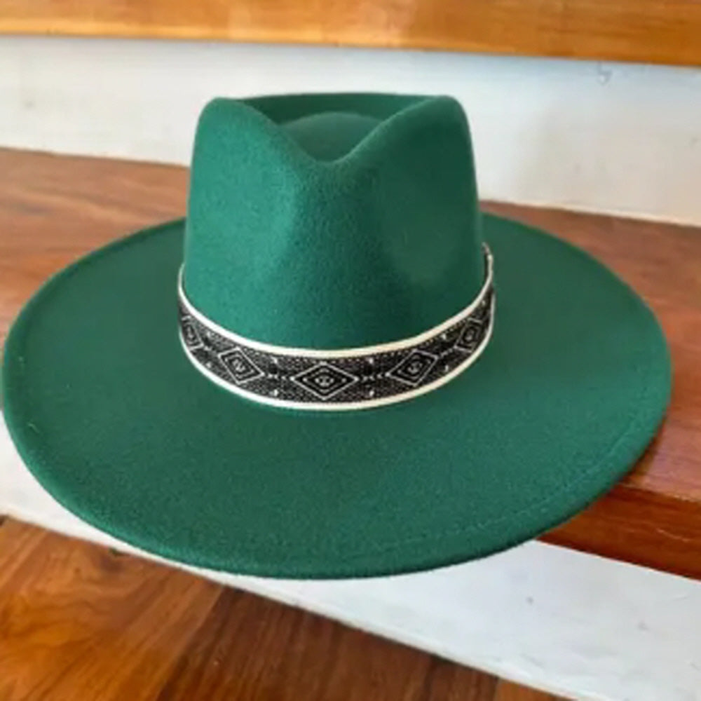 VEGAN FELT PANAMA HAT W/ JACQUARD TAPE