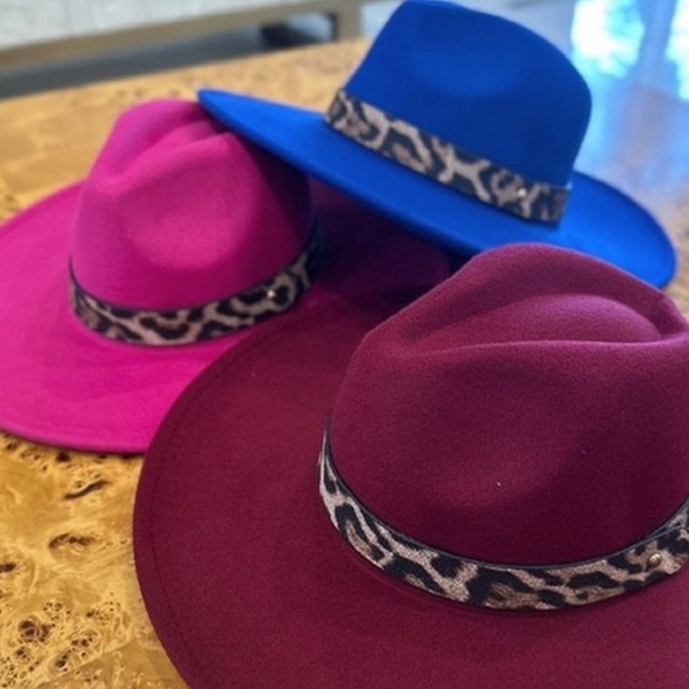 VEGAN FELT FEDORA LEOPARD PRINT BELT