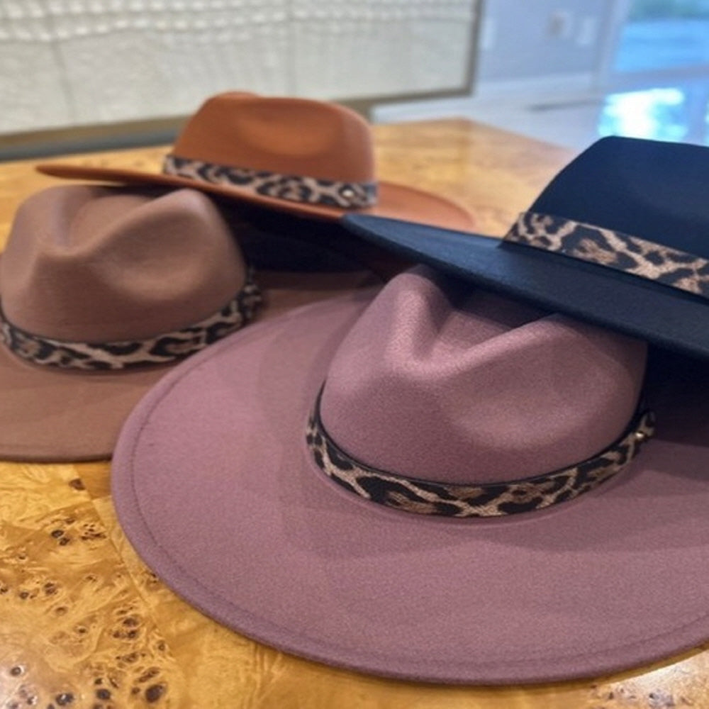 VEGAN FELT FEDORA LEOPARD PRINT BELT