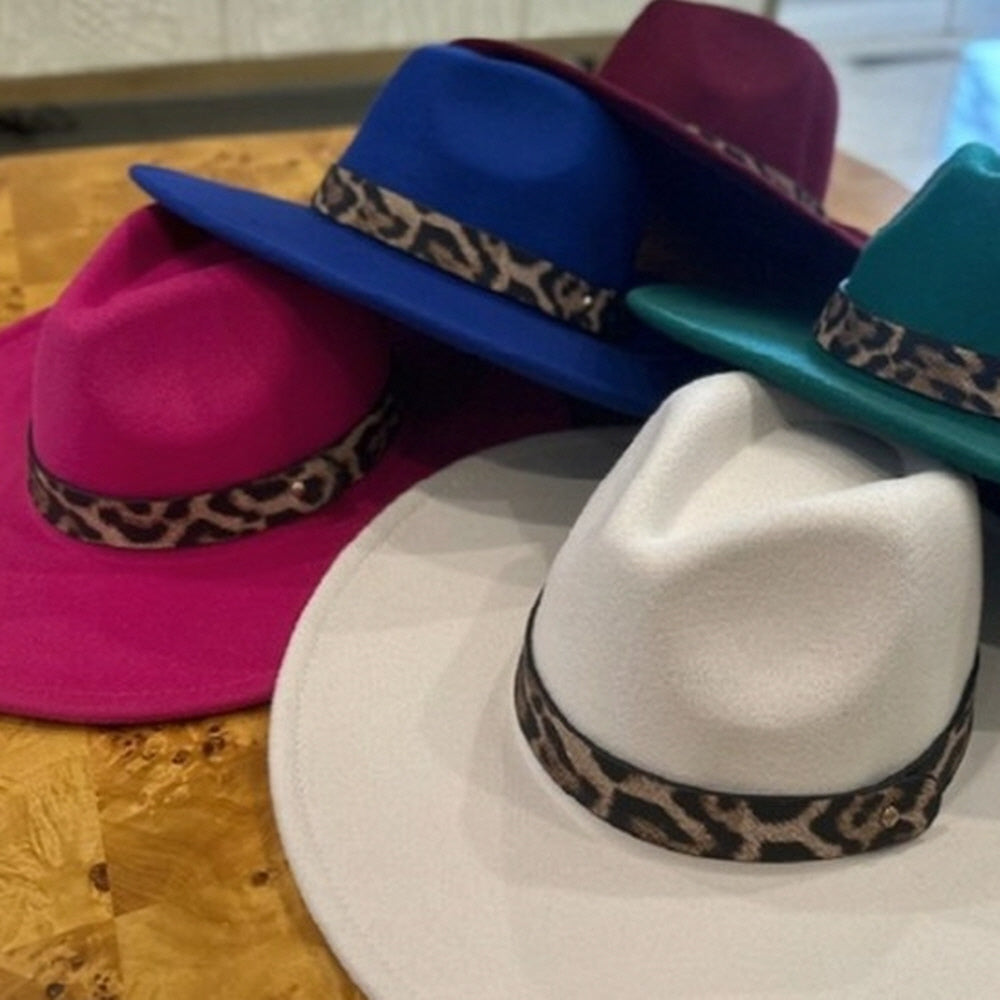 VEGAN FELT FEDORA LEOPARD PRINT BELT