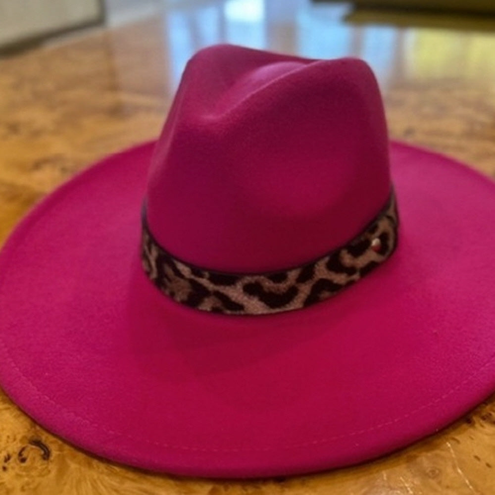 VEGAN FELT FEDORA LEOPARD PRINT BELT