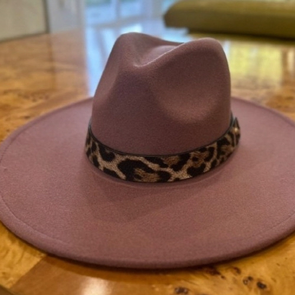 VEGAN FELT FEDORA LEOPARD PRINT BELT