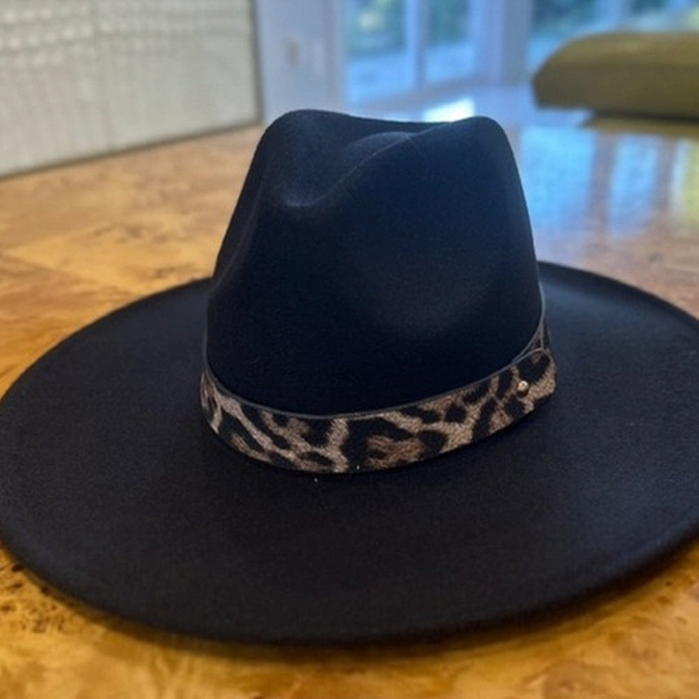 VEGAN FELT FEDORA LEOPARD PRINT BELT