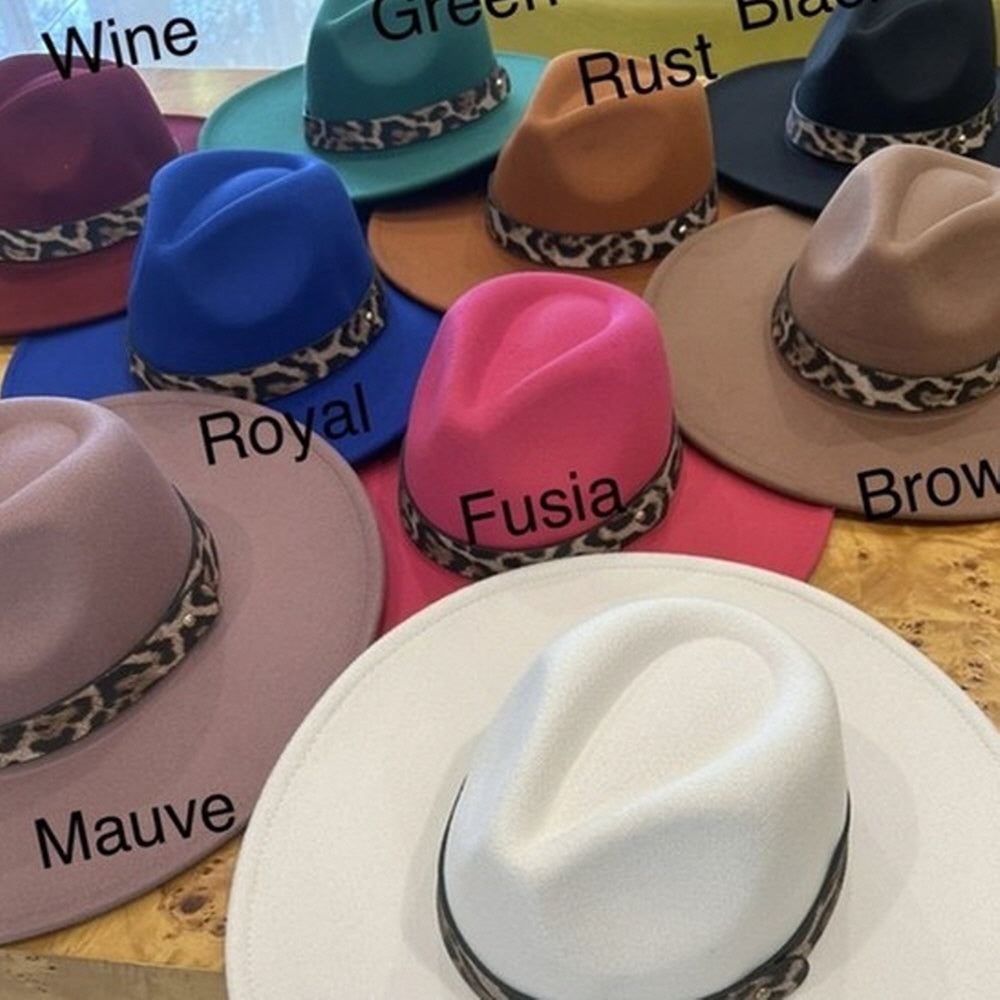 VEGAN FELT FEDORA LEOPARD PRINT BELT