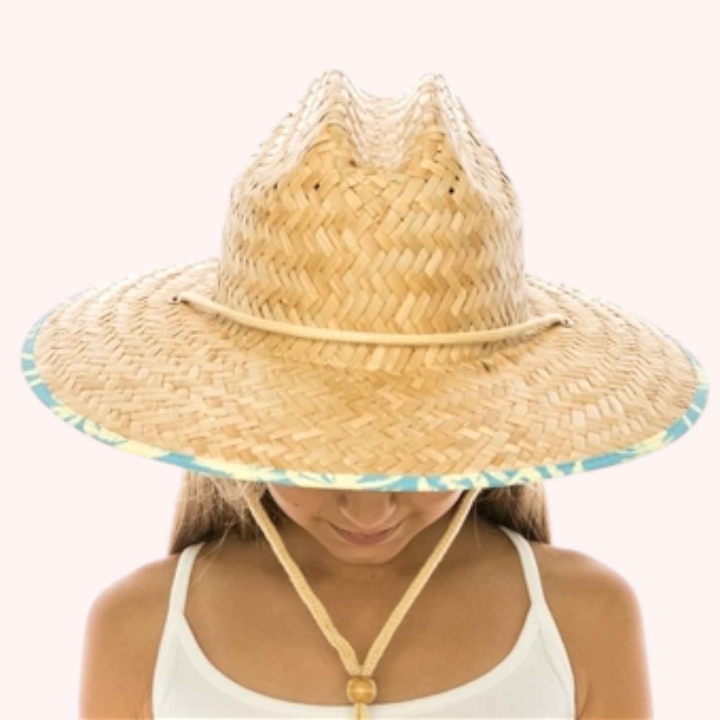 Kid’s Straw Lifeguard Hat – Palm Tree Print & UPF 50+