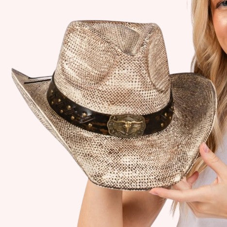 Vintage Cowboy Hat w/ Western Bull & Stud Band