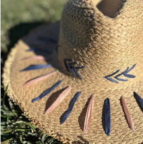 Braided Embroidery Striped Brim floppy Sun Hat