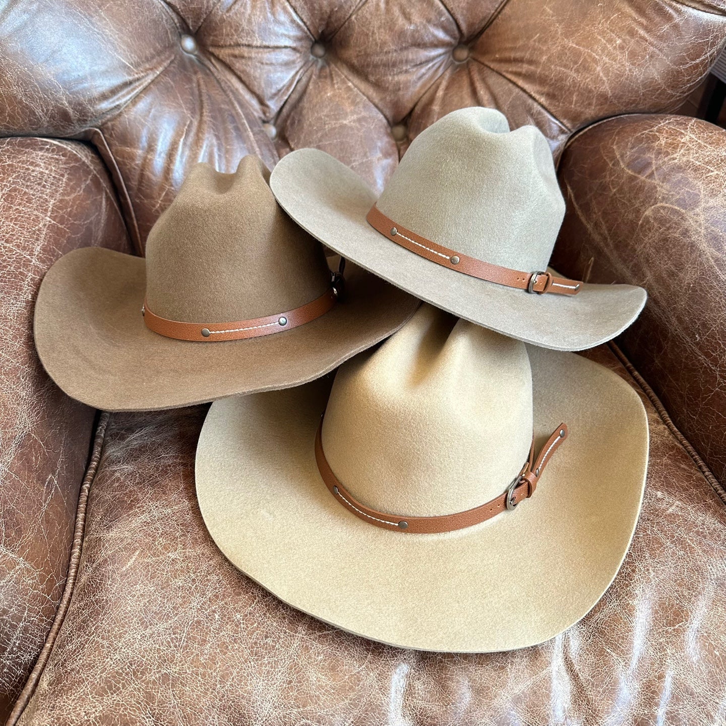 WOOL CATTLEMAN COWBOY WESTERN HAT W/ LEATHER BELT