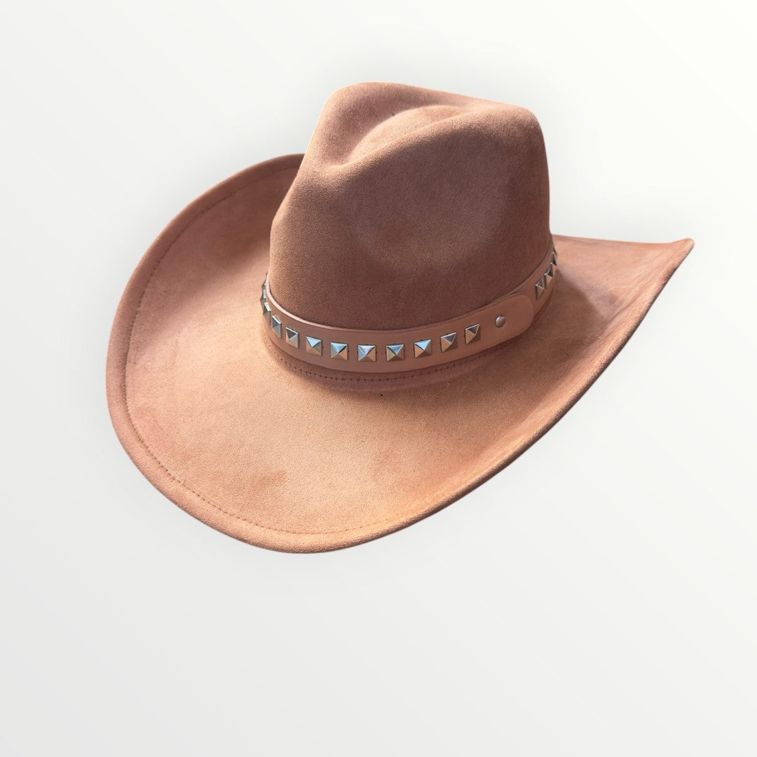 VEGAN SUEDE COWBOY HAT METAL STUDS BELT
