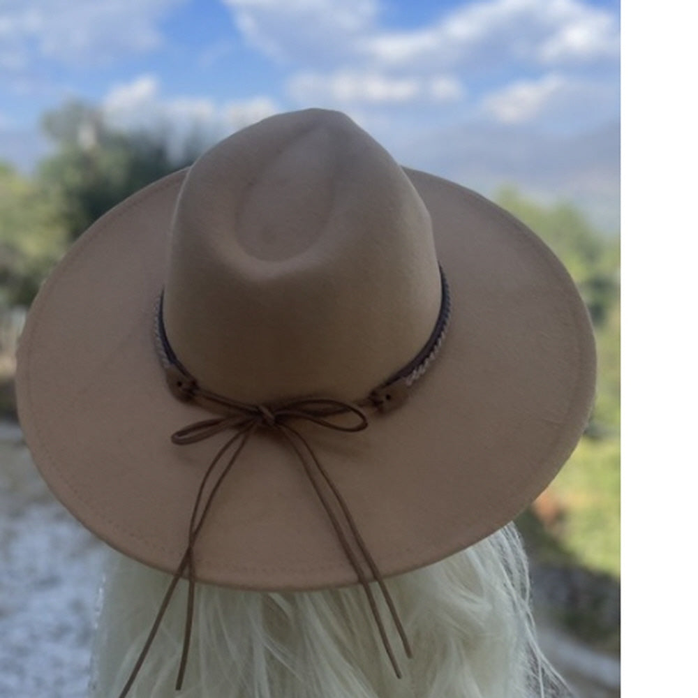 VEGAN FELT FEDORA W/ BRAID LEATHER BELT