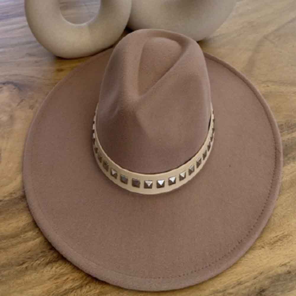VEGAN FELT FEDORA W/STUDDED LEATHER BELT