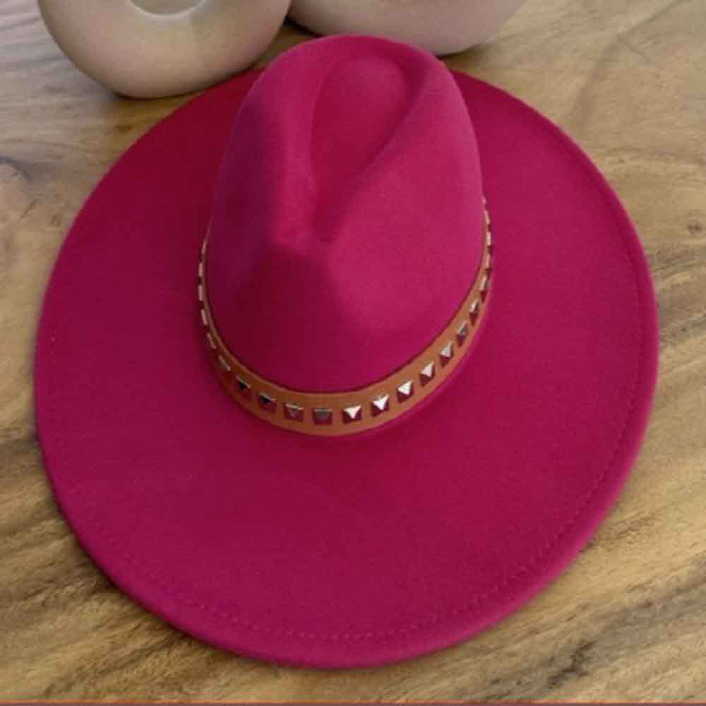 VEGAN FELT FEDORA W/STUDDED LEATHER BELT