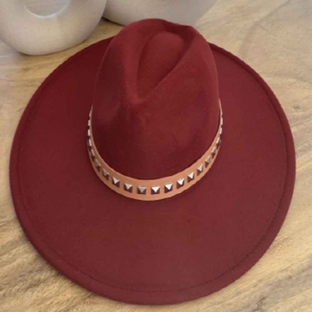 VEGAN FELT FEDORA W/STUDDED LEATHER BELT