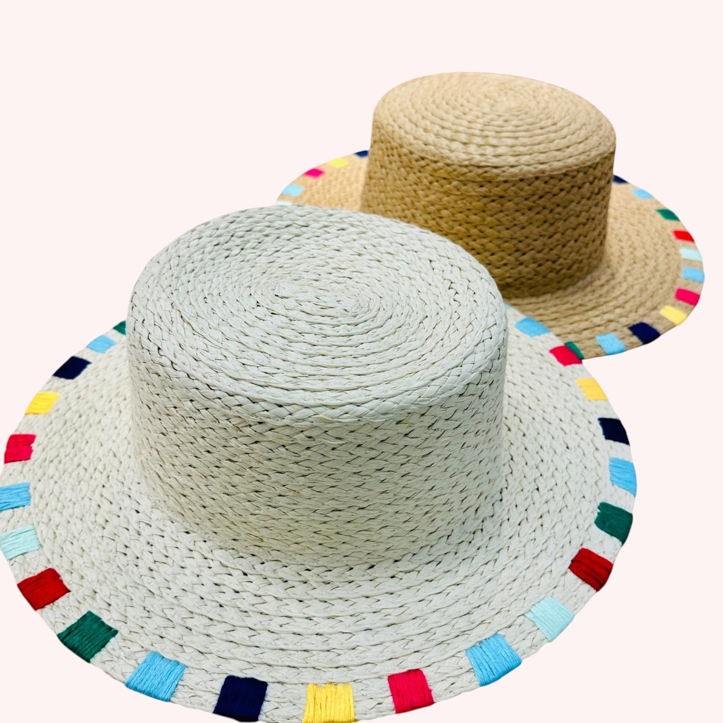 Multi-Colored Wide Stitch Trim Sun Hat – Stylish & Adjustabl