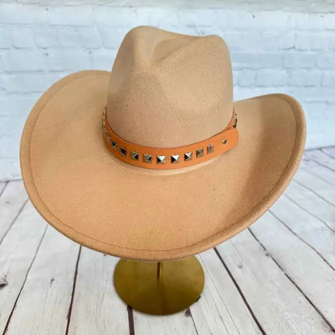 VEGAN FELT COWBOY HAT STEARD LEATHER BELT