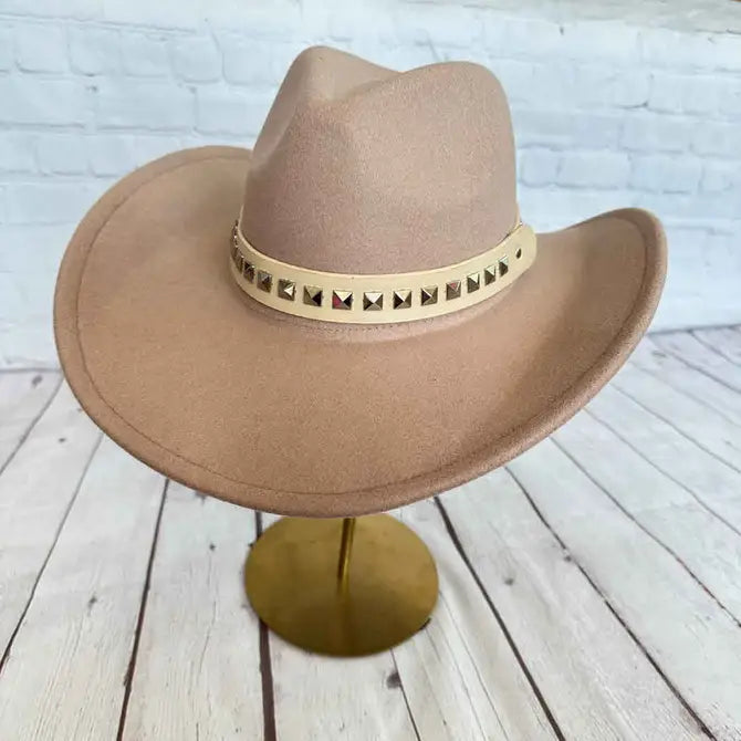 VEGAN FELT COWBOY HAT STEARD LEATHER BELT