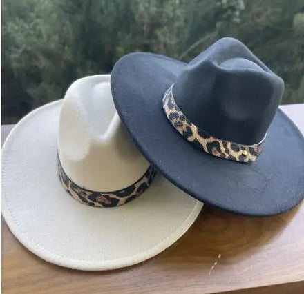 VEGAN FELT PANAMA HAT  W/ LEOPARD PRINTED BELT