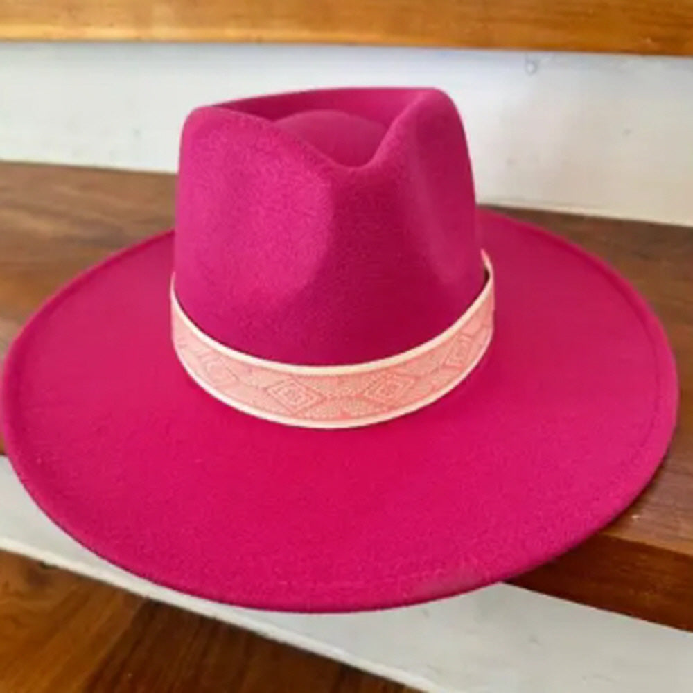 VEGAN FELT PANAMA HAT  W/ JACQUARD TAPE