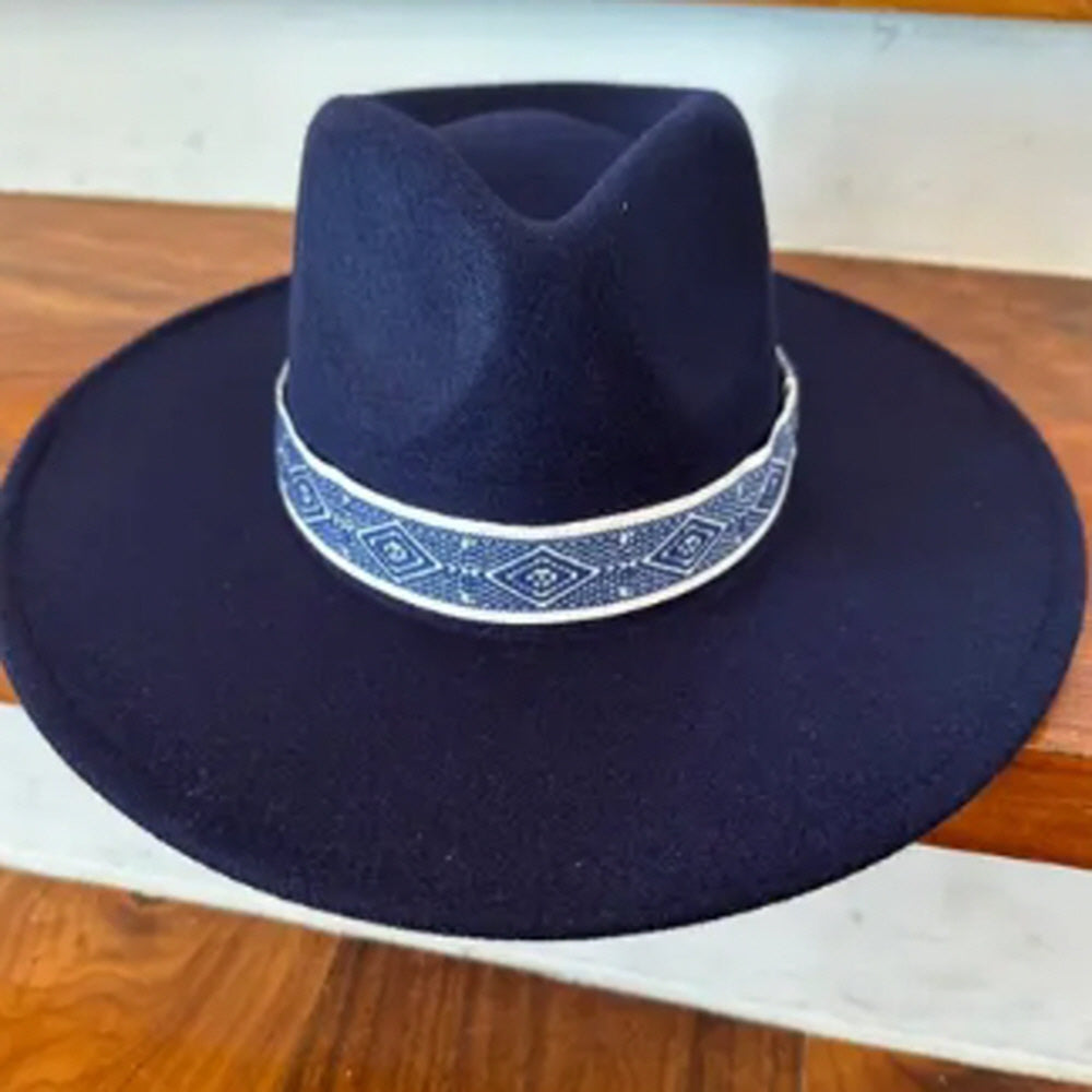 VEGAN FELT PANAMA HAT  W/ JACQUARD TAPE