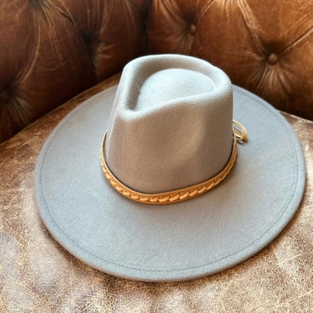 VEGAN FELT RANCHER HAT WITH BRAIDE LEATHER BELT