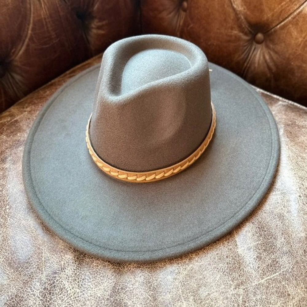 VEGAN FELT RANCHER HAT WITH BRAIDE LEATHER BELT