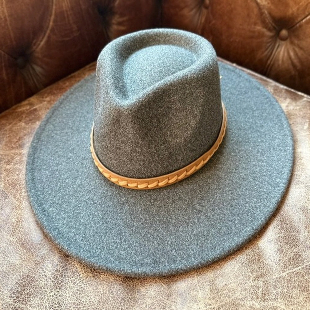 VEGAN FELT RANCHER HAT WITH BRAIDE LEATHER BELT