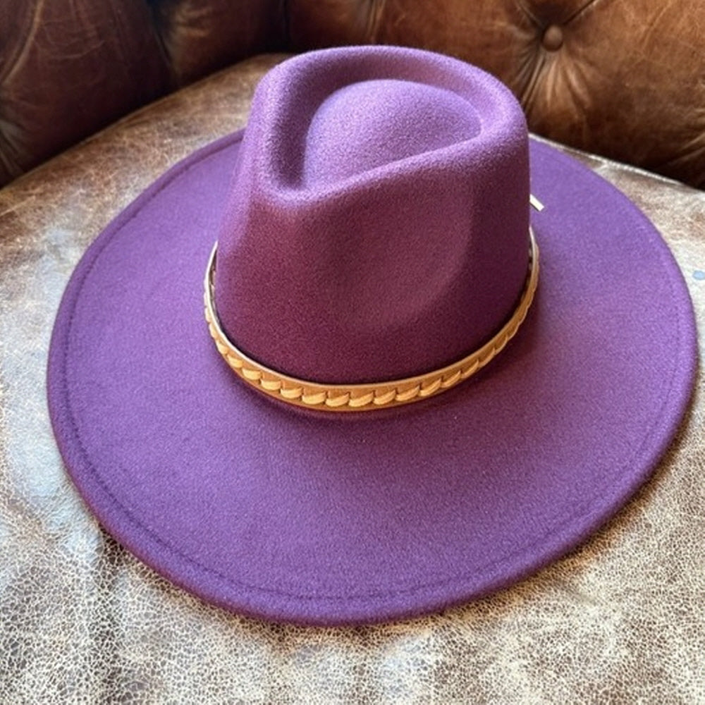 VEGAN FELT RANCHER HAT WITH BRAIDE LEATHER BELT