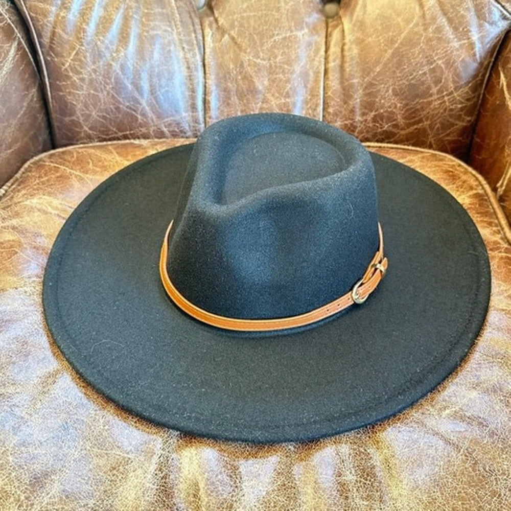 VEGAN FELT RANCHER WITH LEATHER BELT