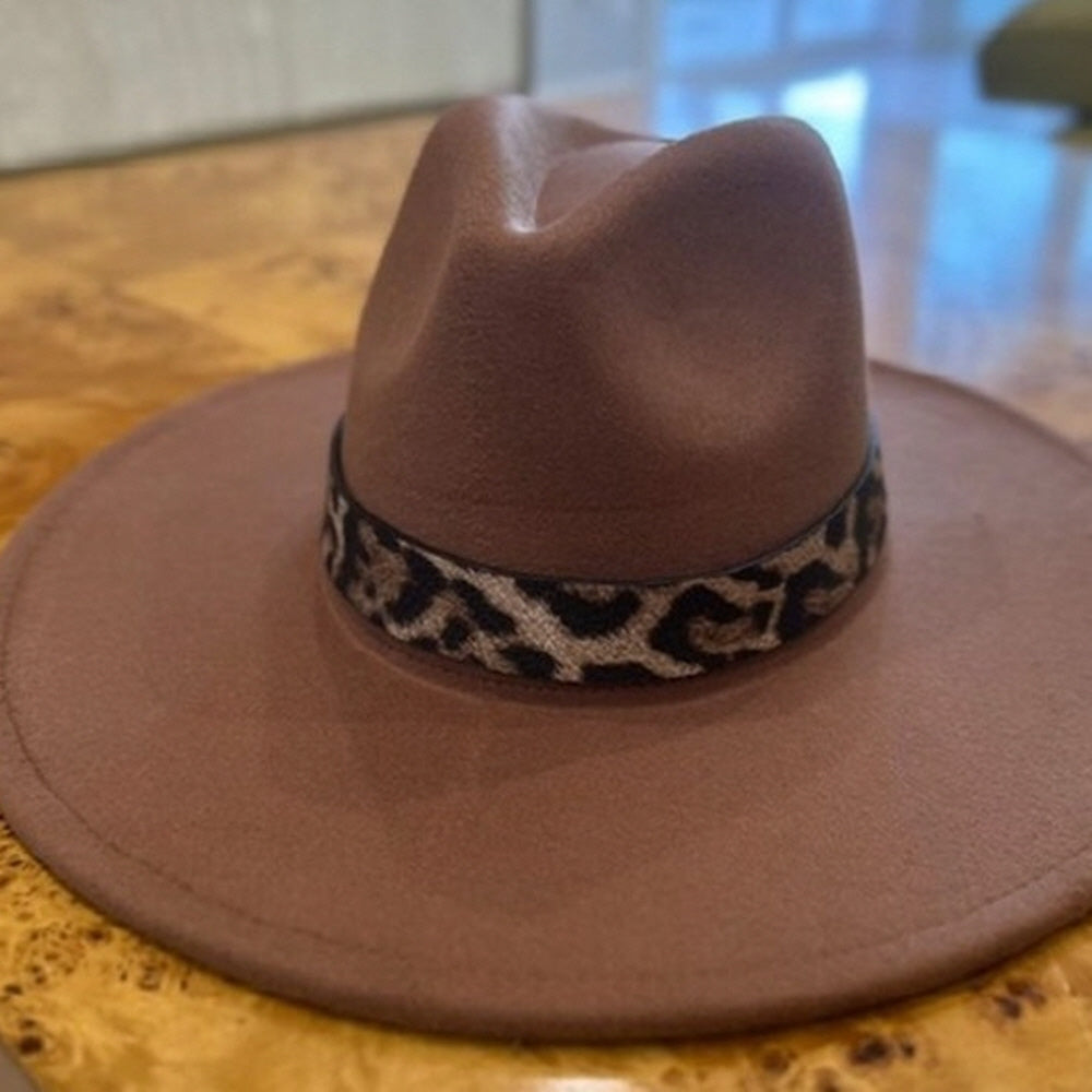 VEGAN FELT FEDORA  LEOPARD PRINT BELT