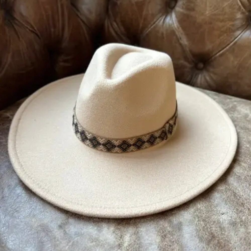 VEGAN FELT FEDORA HAT W/ JACQUARD TAPE