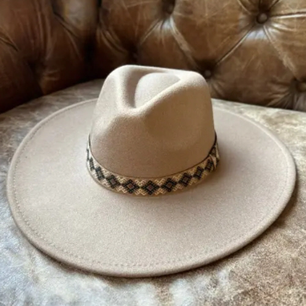 VEGAN FELT FEDORA HAT W/ JACQUARD TAPE