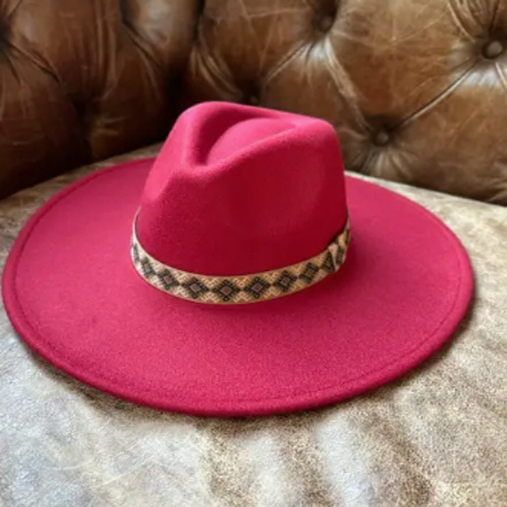 VEGAN FELT FEDORA HAT W/ JACQUARD TAPE