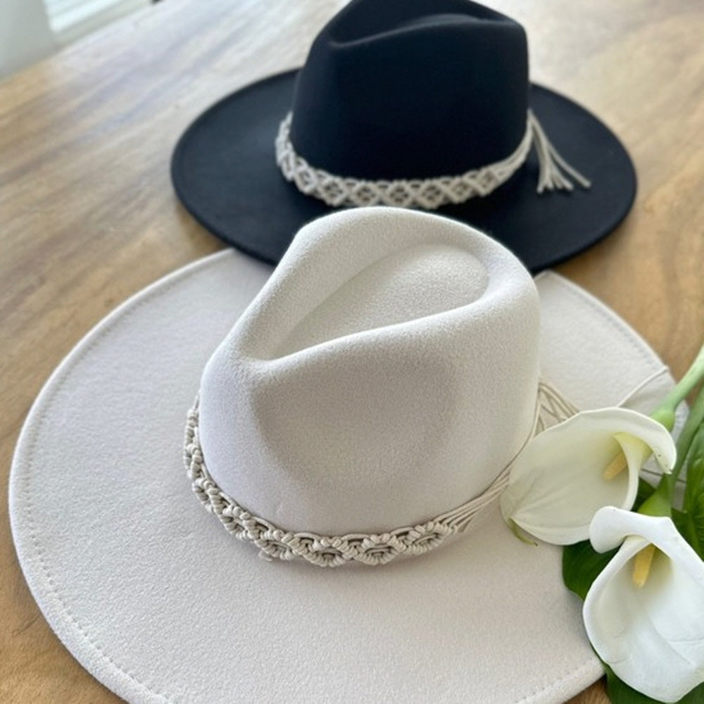 VEGAN FELT FEDORA W/ CROCHET BRAIDE BELT