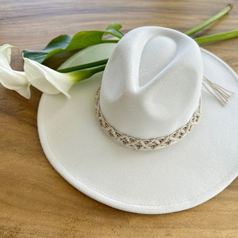 VEGAN FELT FEDORA W/ CROCHET BRAIDE BELT