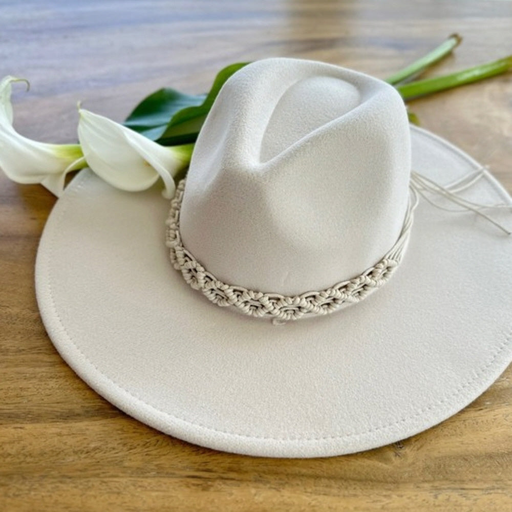 VEGAN FELT FEDORA W/ CROCHET BRAIDE BELT