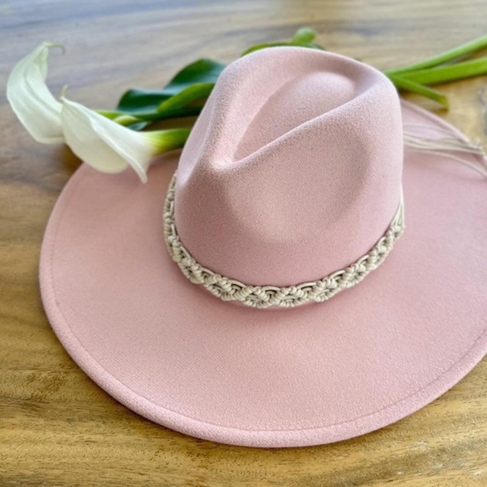 VEGAN FELT FEDORA W/ CROCHET BRAIDE BELT