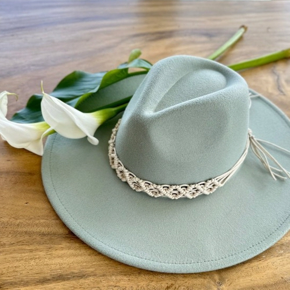 VEGAN FELT FEDORA W/ CROCHET BRAIDE BELT