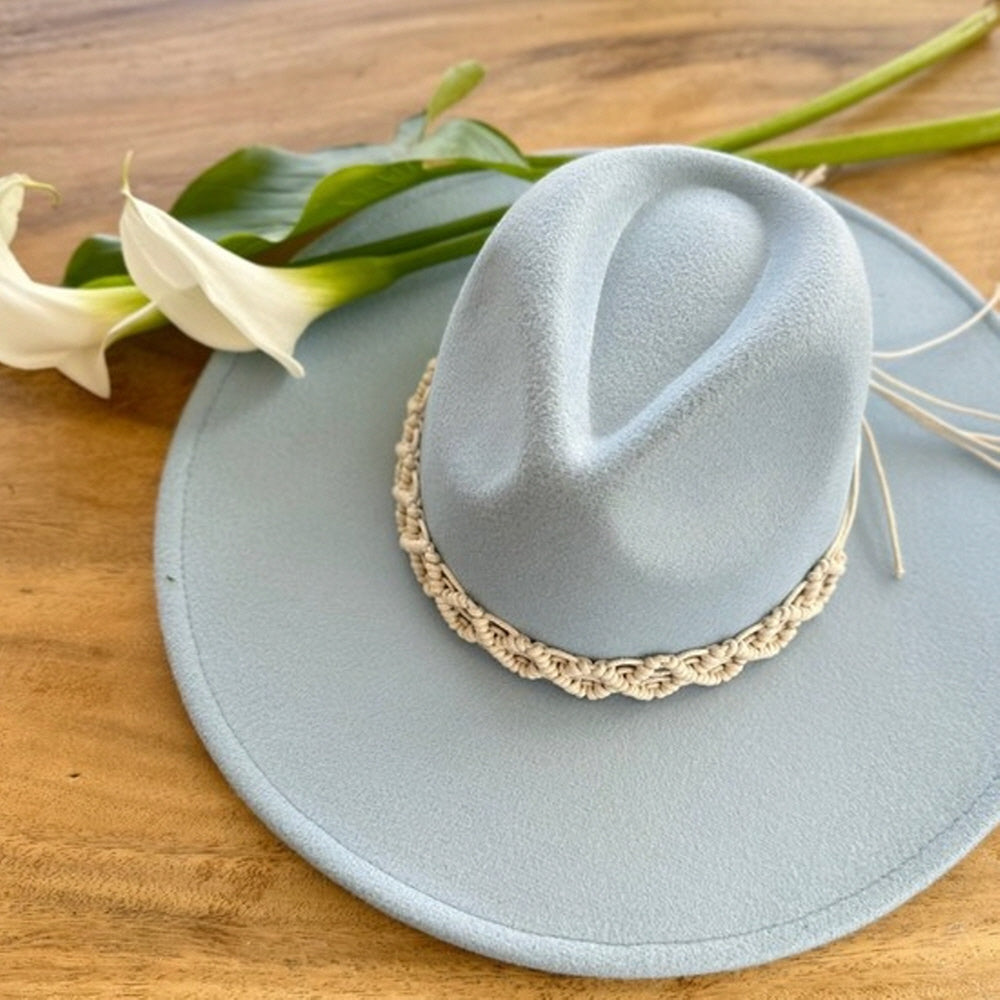 VEGAN FELT FEDORA W/ CROCHET BRAIDE BELT