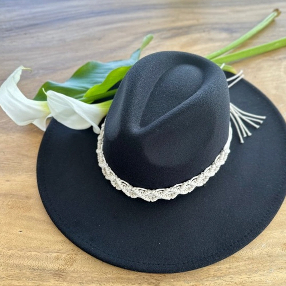 VEGAN FELT FEDORA W/ CROCHET BRAIDE BELT