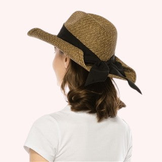 Packable Straw Cowgirl Hat w/ Bow