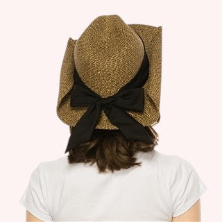 Packable Straw Cowgirl Hat w/ Bow