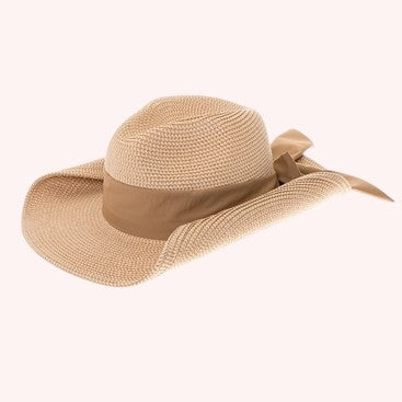 Packable Straw Cowgirl Hat w/ Bow