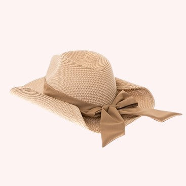 Packable Straw Cowgirl Hat w/ Bow