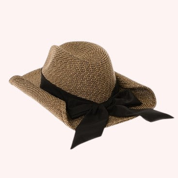 Packable Straw Cowgirl Hat w/ Bow