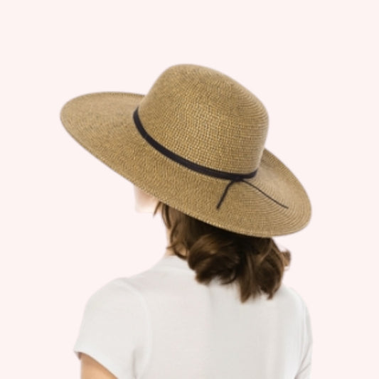 Heather Straw Sun Hat w/ Suede Tie – Packable UPF 50+