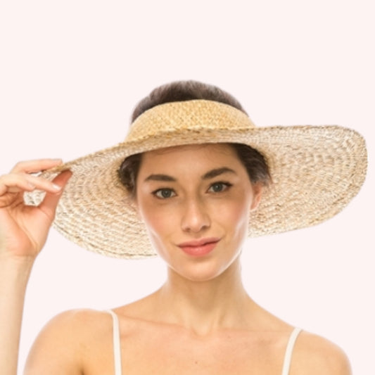 Woven Natural Straw Crownless Hat – Handmade & Sun-Safe