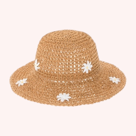 Kid’s Crochet Hat w/ Daisies – Packable & Adjustable