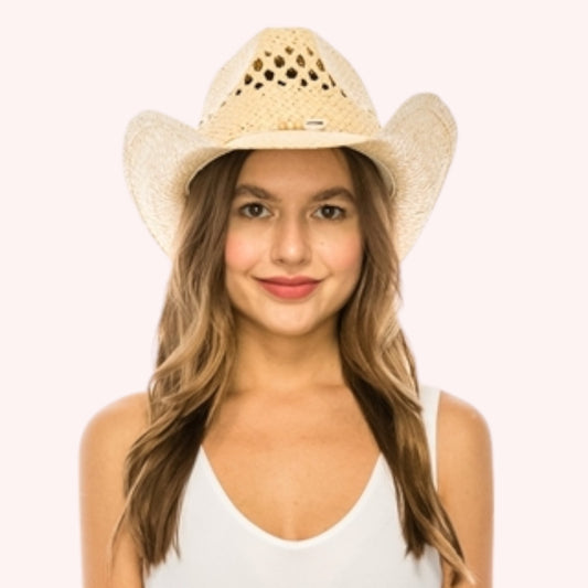 Straw Cowboy Hat w/ Seashells – Handwoven & Shapeable