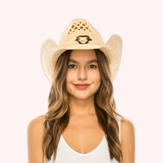 Women's Straw Cowboy Hat w/ Heart Concho